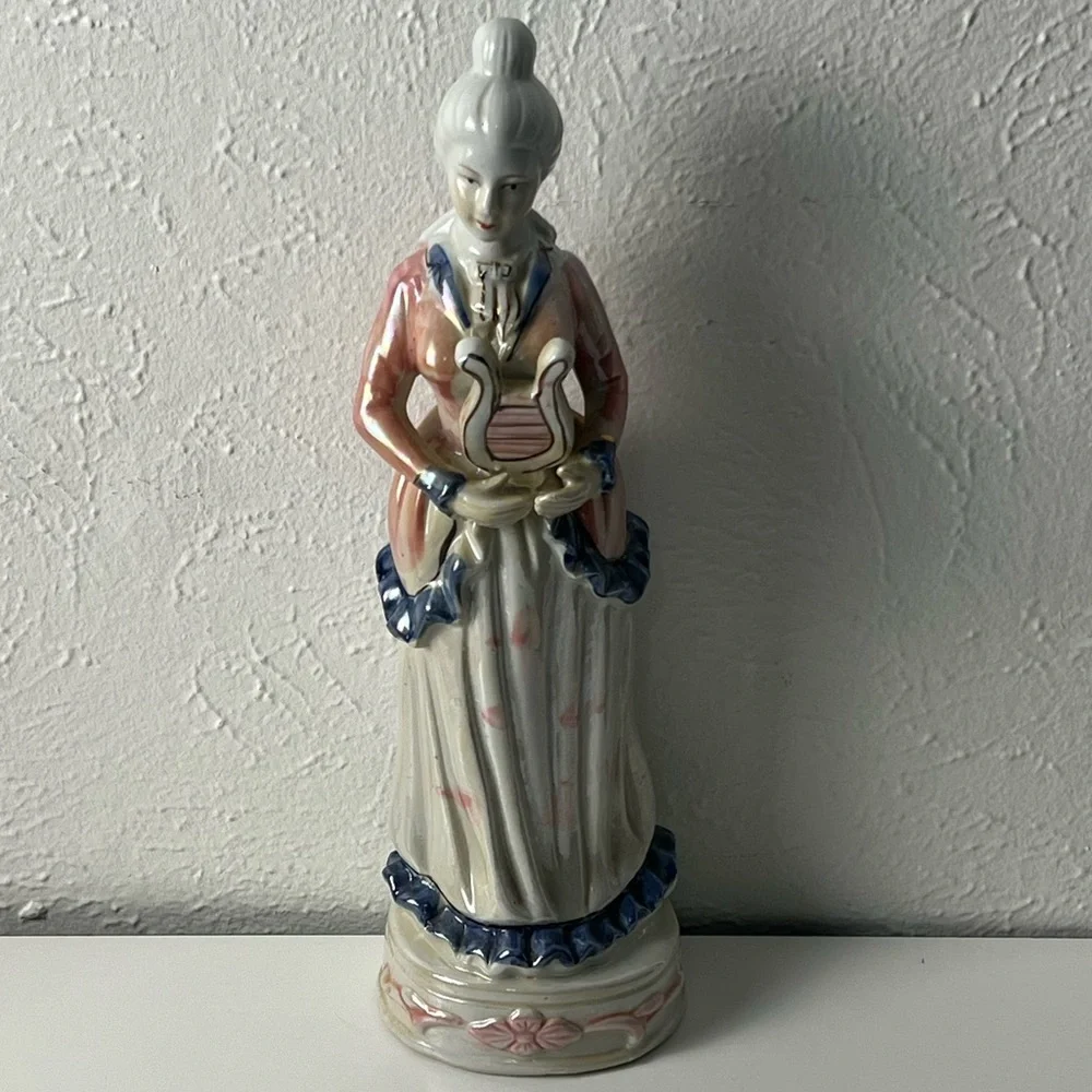 Vintage Victorian Lady Holding a Small Harp